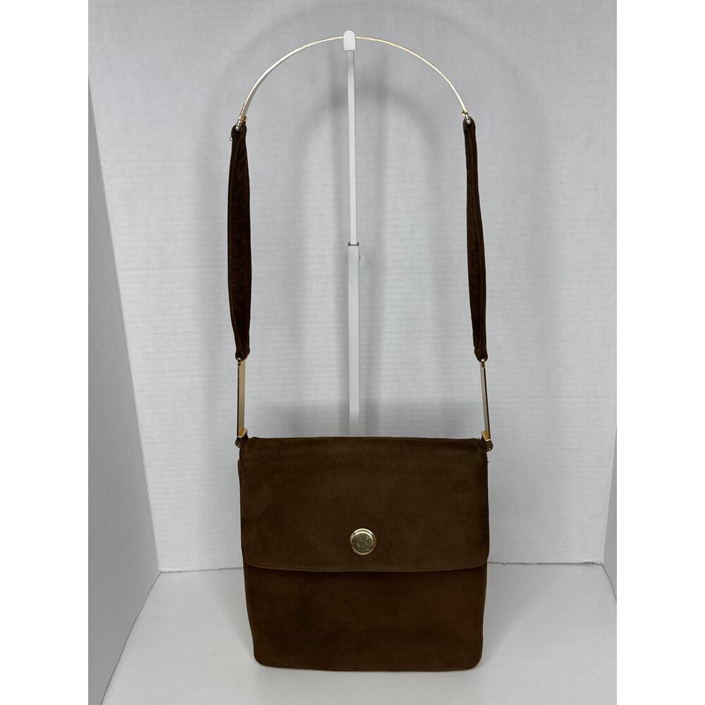 Prestige Vintage suede brown bag with gold hardware & flap closure - Picture 4 of 13